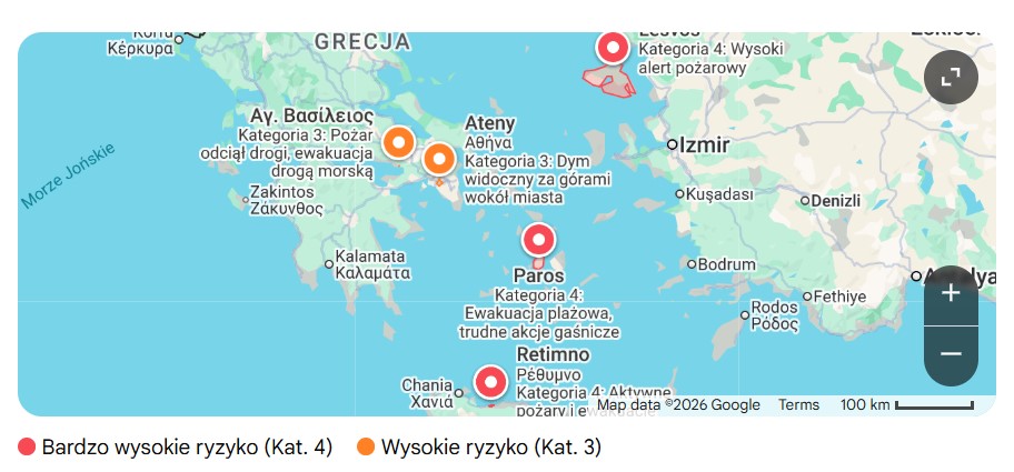 Zagrożenie pożarowe w Grecji - 08.2026